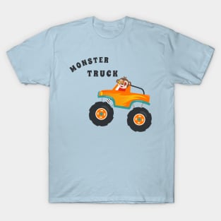 Cartoon vector of monster truck with little animal driver. T-Shirt